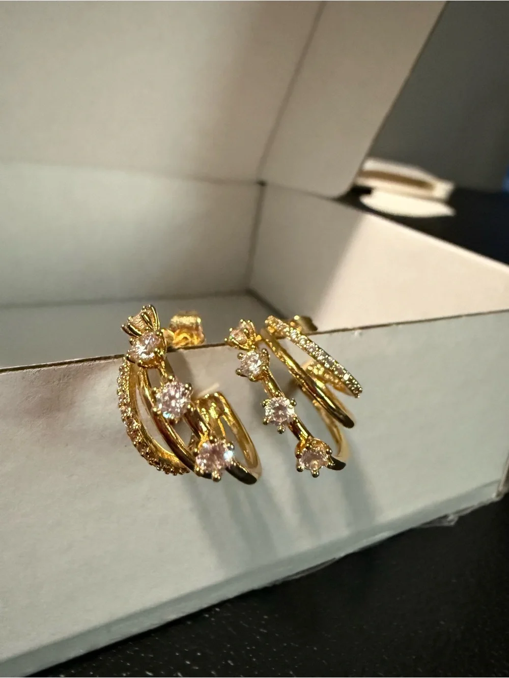 Gold Cubic Zirconia Hoop & Drop Earrings - Sparkling Gold Women’s Jewelry